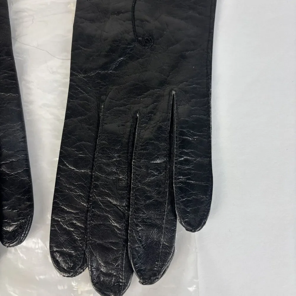 VTG Stix Baer Fuller Black Embroidered Gloves Leather Size 7 Real Kid Elbow